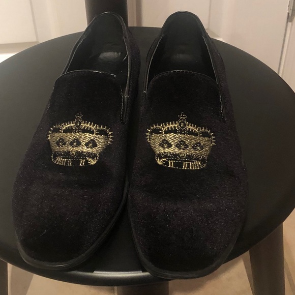 ASOS Other - ASOS Black and Gold Crown Velvet Loafers Men 9